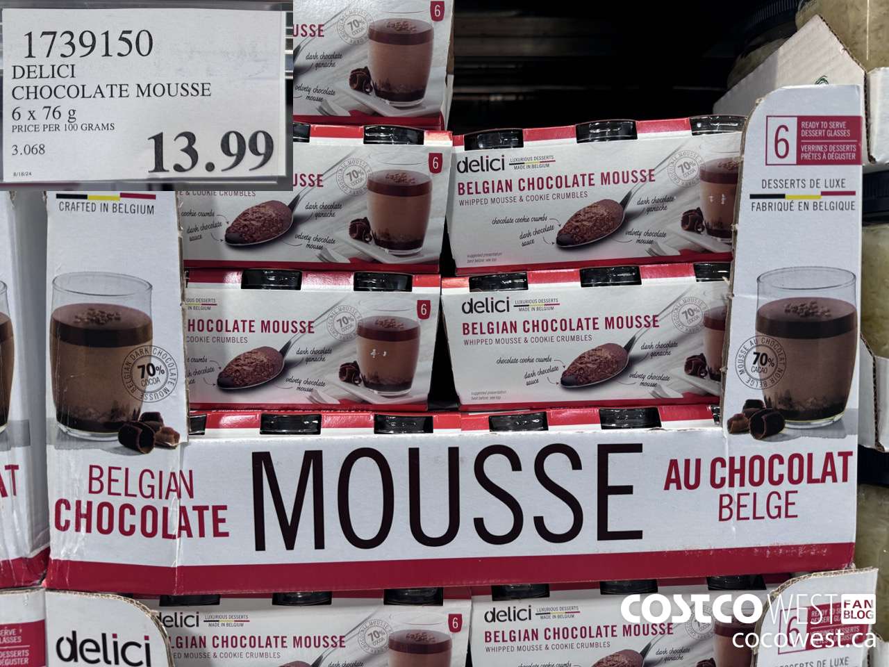 1739150 DELICI CHOCOLATE MOUSSE 6 X 76 G $13.99