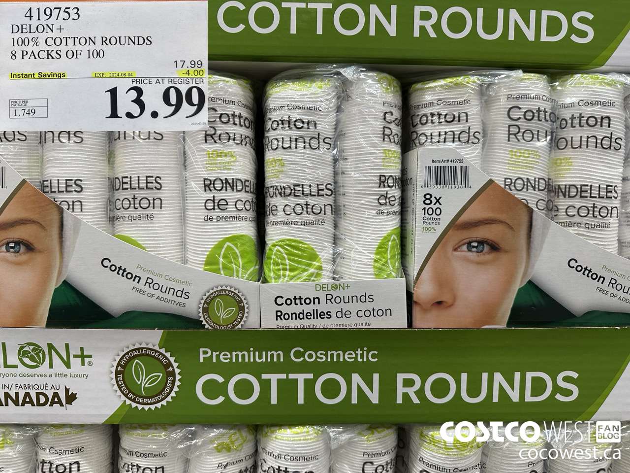 419753 DELON + 100% COTTON ROUNDS 8 PACKS OF 100 ($4.00 INSTANT SAVINGS EXPIRES ON 2024-08-04) $13.99