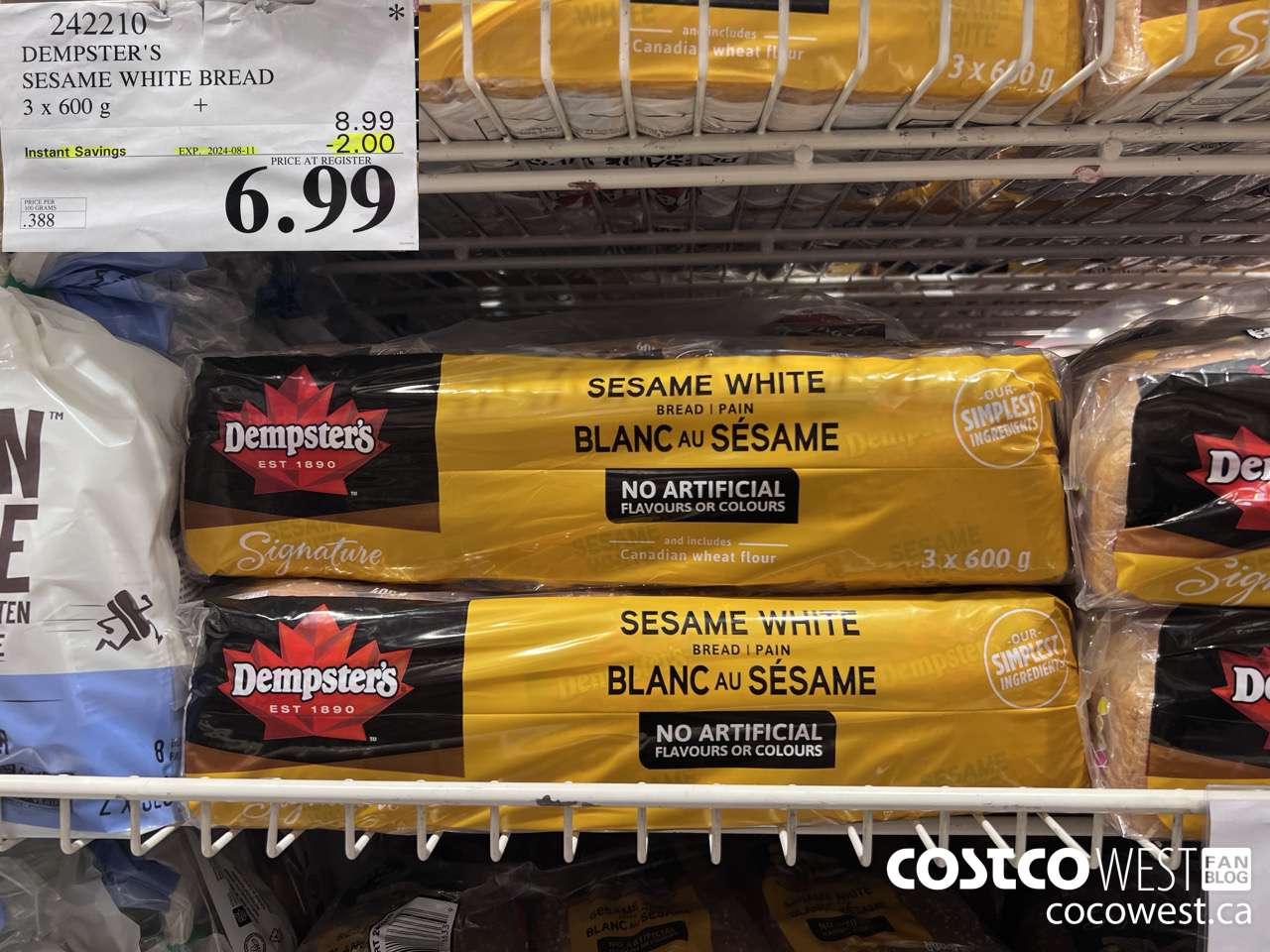 242210 DEMPSTER'S SESAME WHITE BREAD 3 x 600 g ($2.00 INSTANT SAVINGS EXPIRES ON 2024-08-11) $6.99