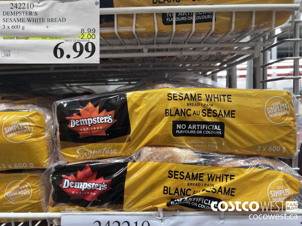 242210 DEMPSTER'S SESAME WHITE BREAD 3 x 600 g ($2.00 INSTANT SAVINGS EXPIRES ON 2024-08-11) $6.99