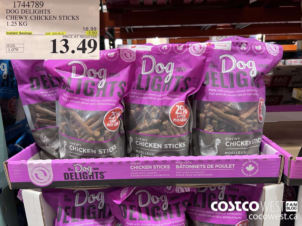 1744789 DOG DELIGHTS CHEWY CHICKEN STICKS 1.25 KG ($3.50 INSTANT SAVINGS EXPIRES ON 2024-08-18) $13.49