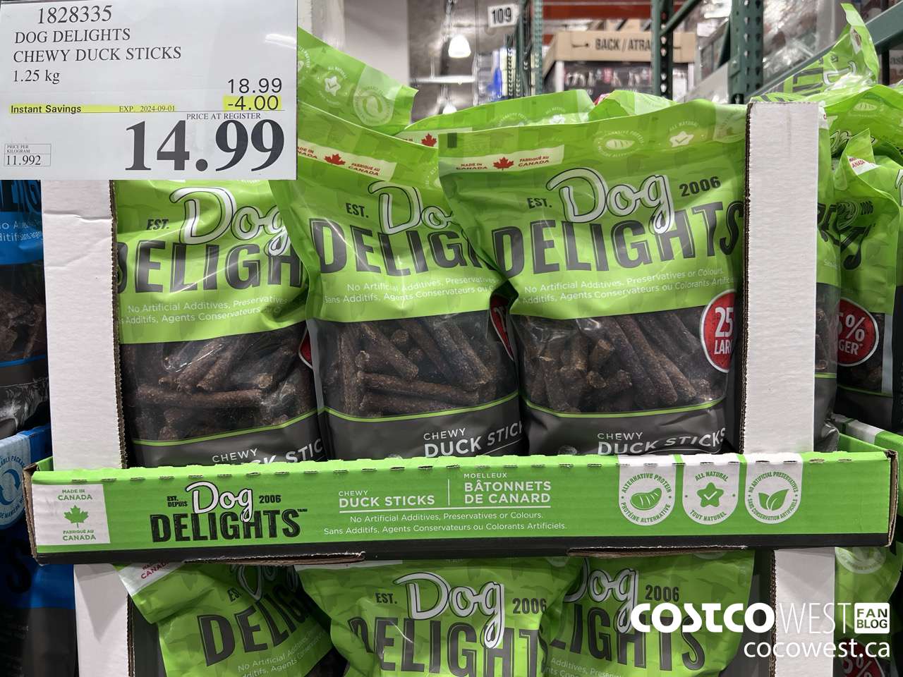 1828335 DOG DELIGHTS CHEWY DUCK STICKS 1.25KG ($4.00 INSTANT SAVINGS EXPIRES ON 2024-09-01) $14.99