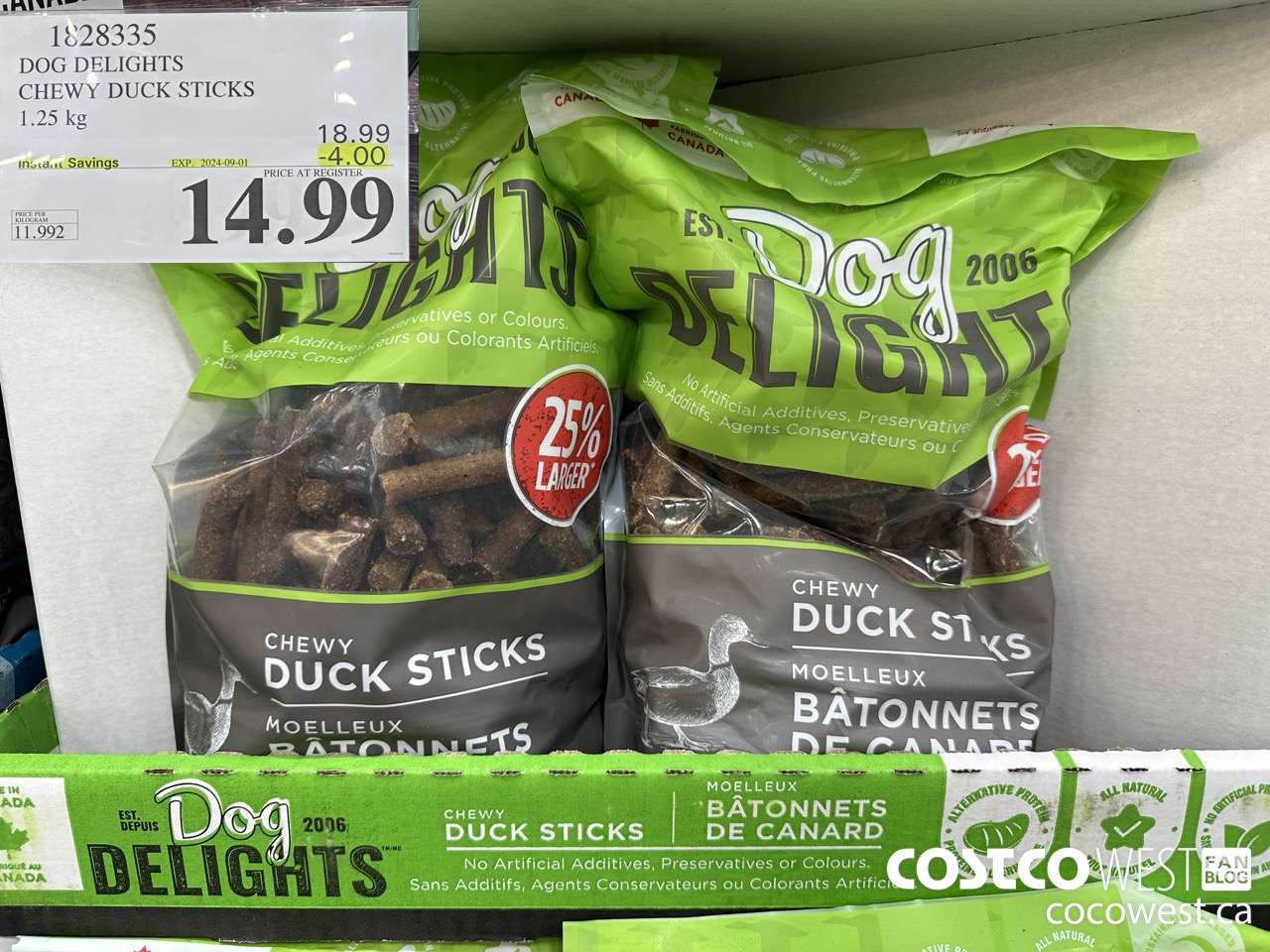 1828335 DOG DELIGHTS CHEWY DUCK STICKS 1.25KG ($4.00 INSTANT SAVINGS EXPIRES ON 2024-09-01) $14.99