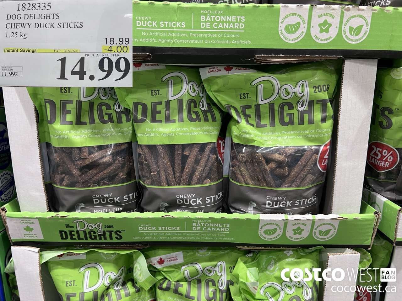 1828335 DOG DELIGHTS CHEWY DUCK STICKS 1.25KG ($4.00 INSTANT SAVINGS EXPIRES ON 2024-09-01) $14.99