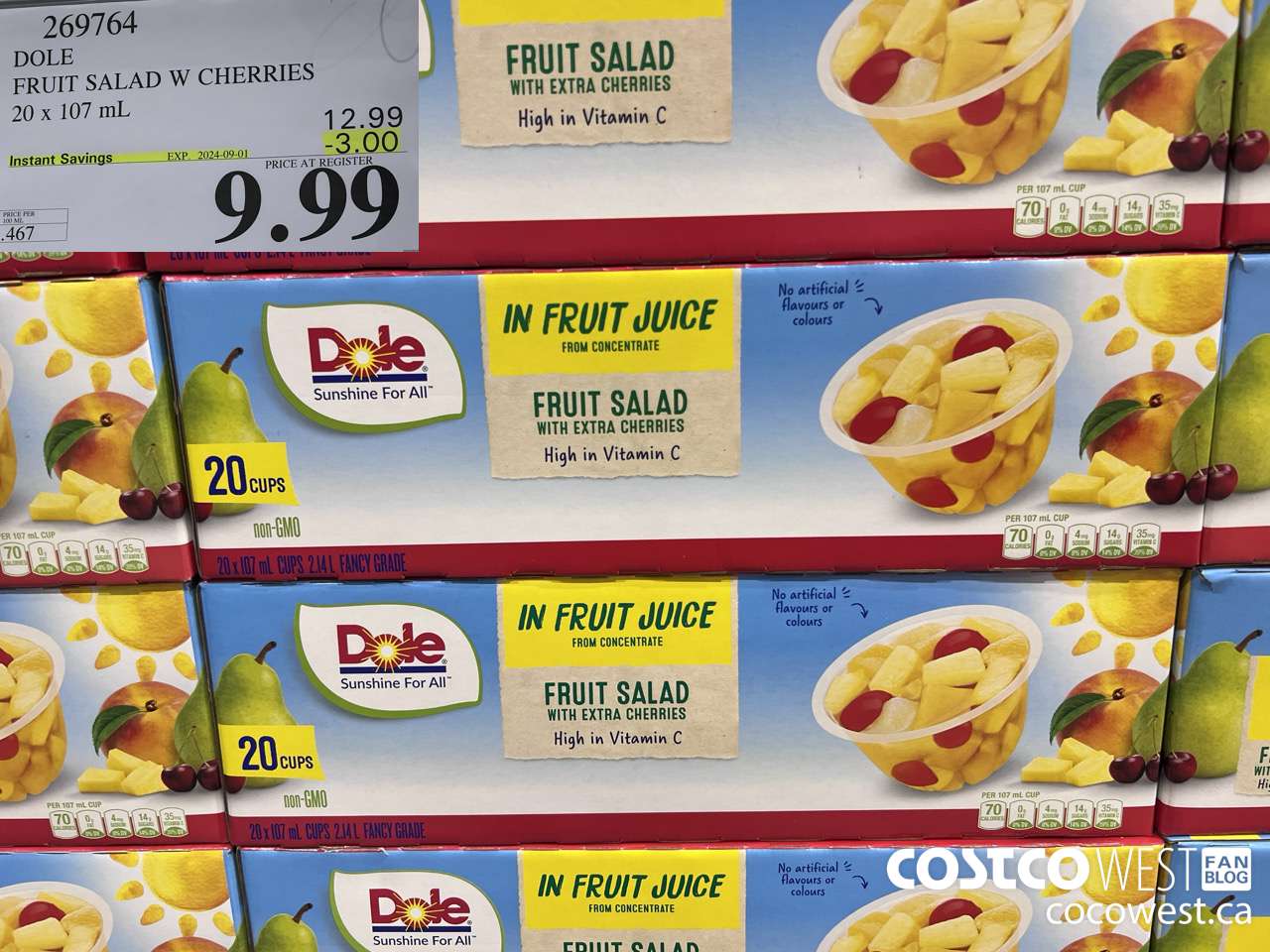 269764 DOLE FRUIT SALAD W CHERRIES 20 x 107 mL ($3.00 INSTANT SAVINGS EXPIRES ON 2024-09-01) $9.99