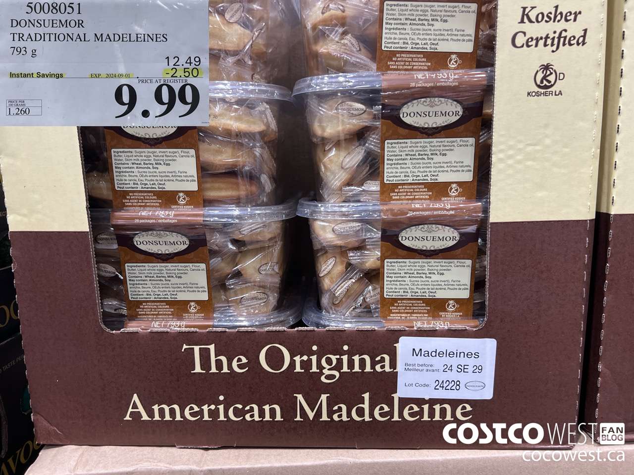 5008051 DONSUEMOR TRADITIONAL MADELEINES 794 g ($2.50 INSTANT SAVINGS EXPIRES ON 2024-09-01) $9.99