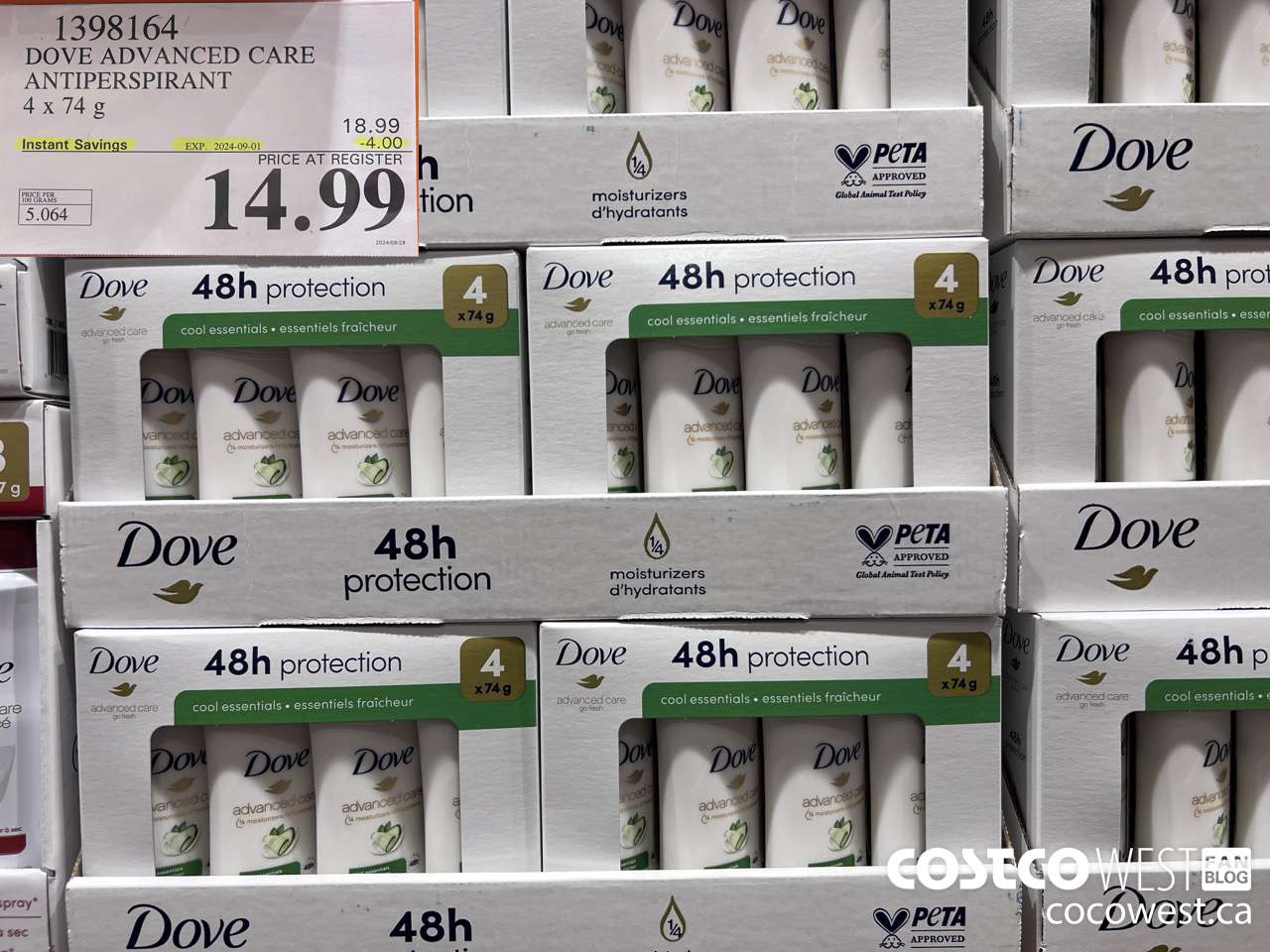 1398164 DOVE ADVANCED CARE ANTIPERSPIRANT 4x74 g ($4.00 INSTANT SAVINGS EXPIRES ON 2024-09-01) $14.99