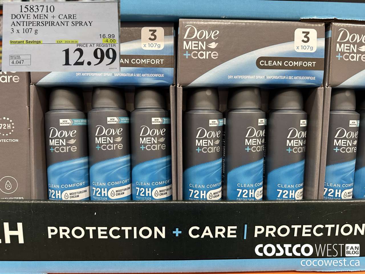 1583710 DOVE MEN + CARE ANTIPERSPIRANT SPRAY 3 x 107 g ($4.00 INSTANT SAVINGS EXPIRES ON 2024-08-04) $12.99
