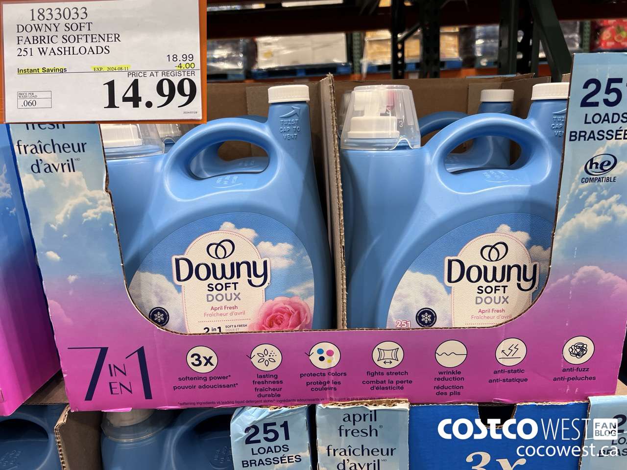 1833033 DOWNY SOFT FABRIC SOFTENER 251 WASHLOADS ($4.00 INSTANT SAVINGS EXPIRES ON 2024-08-11) $14.99