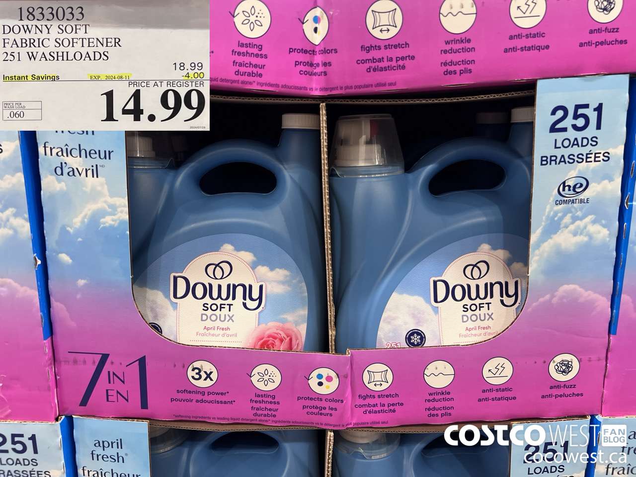 1833033 DOWNY SOFT FABRIC SOFTENER 251 WASHLOADS ($4.00 INSTANT SAVINGS EXPIRES ON 2024-08-11) $14.99