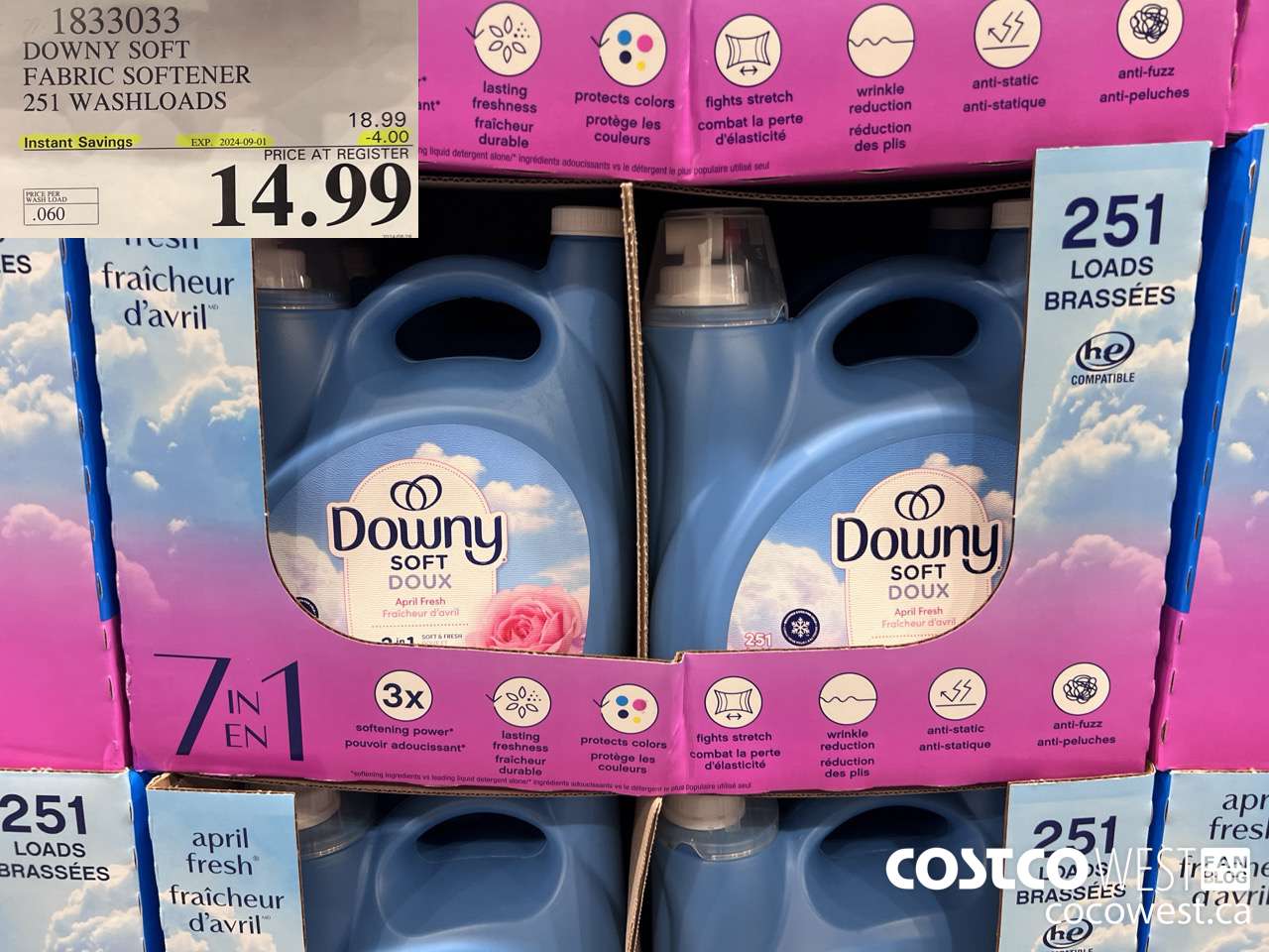 1833033 DOWNY SOFT FABRIC SOFTENER 251 WASHLOADS ($4.00 INSTANT SAVINGS EXPIRES ON 2024-09-01) $14.99