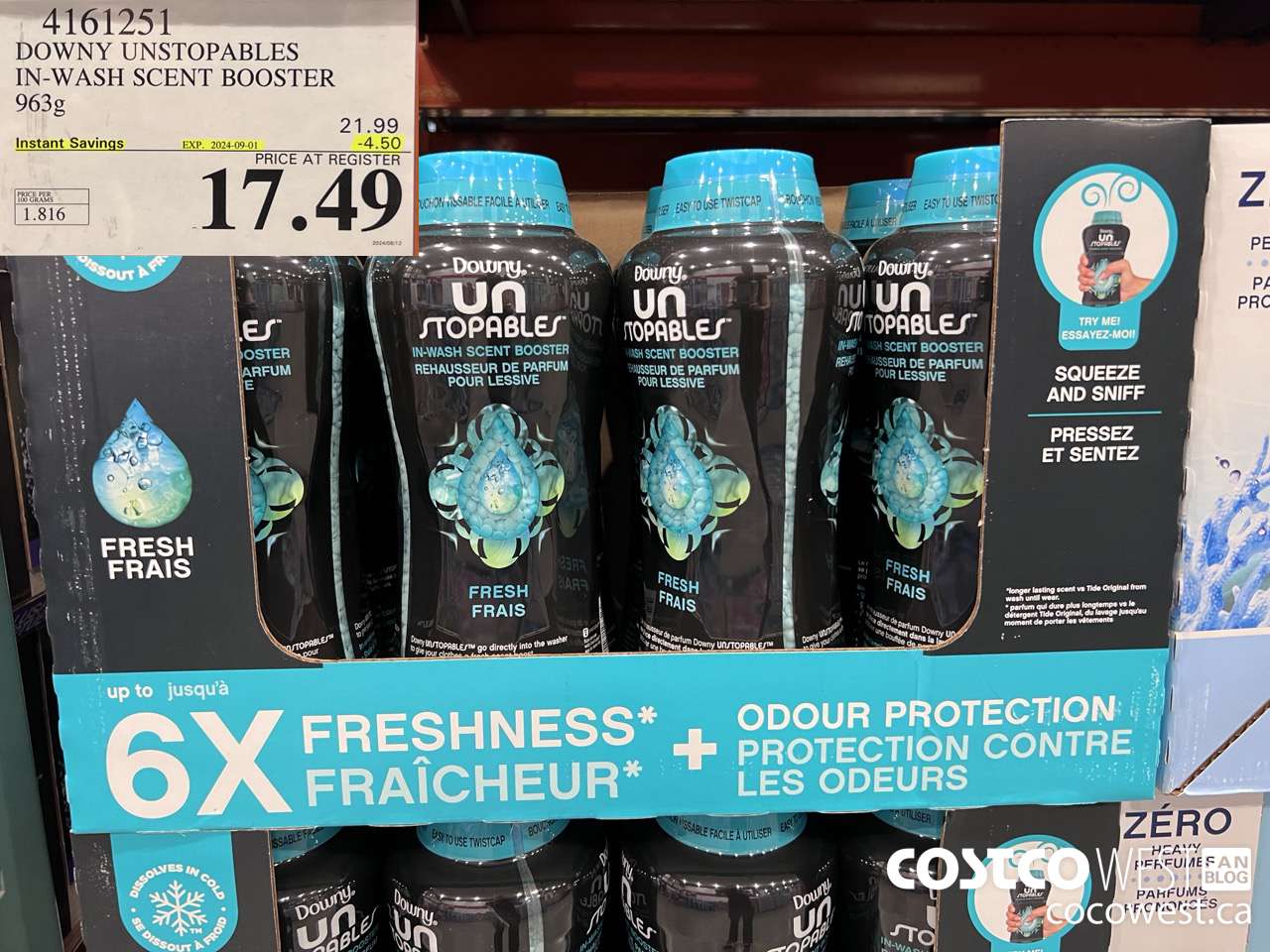 4161251 DOWNY UNSTOPABLES IN-WASH SCENT BOOSTER 963G ($4.50 INSTANT SAVINGS EXPIRES ON 2024-09-01) $17.49