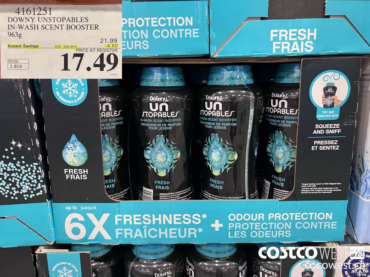 4161251 DOWNY UNSTOPABLES IN-WASH SCENT BOOSTER 963G ($4.50 INSTANT SAVINGS EXPIRES ON 2024-09-01) $17.49