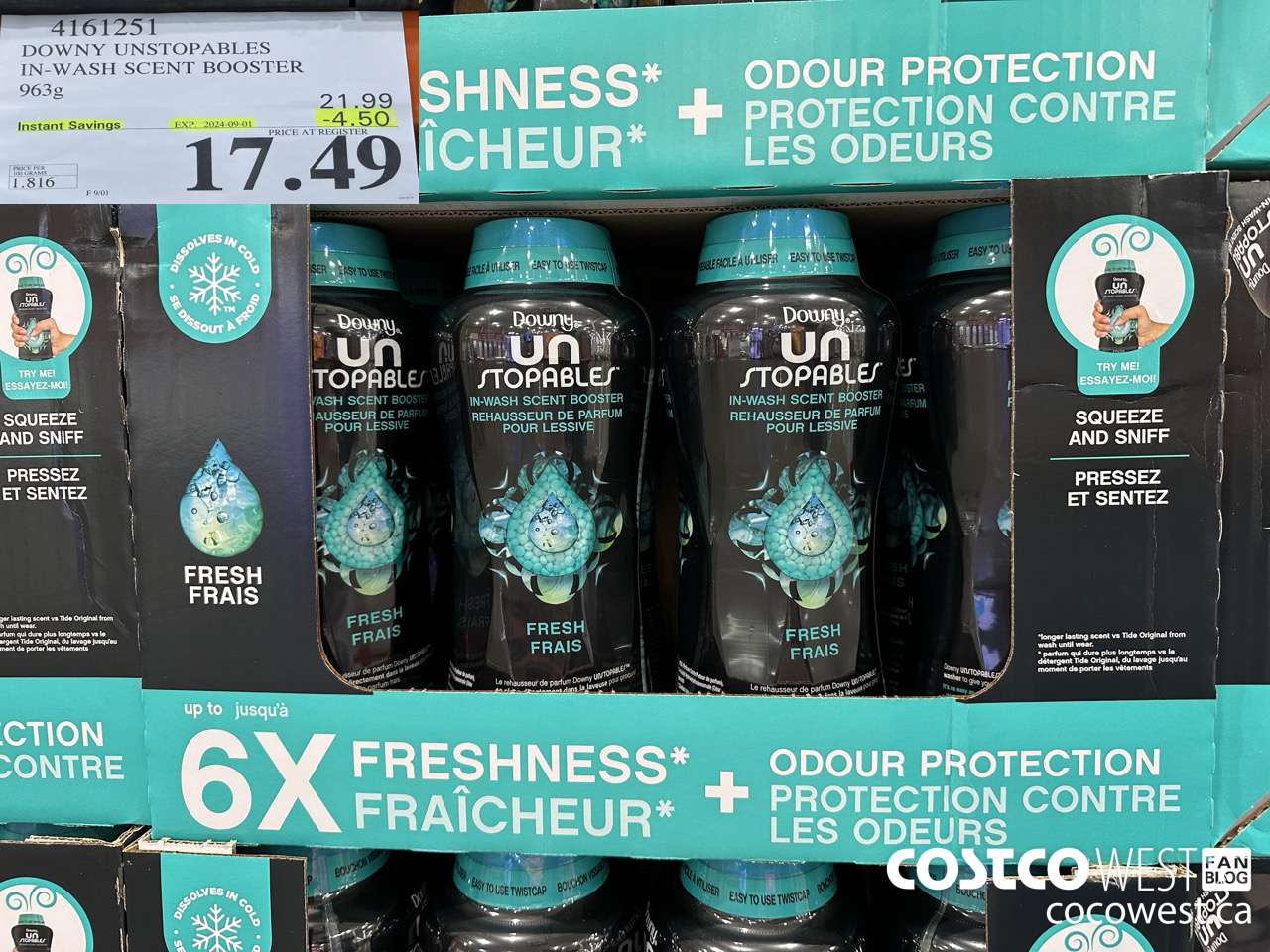 4161251 DOWNY UNSTOPABLES IN-WASH SCENT BOOSTER 963G ($4.50 INSTANT SAVINGS EXPIRES ON 2024-09-01) $17.49