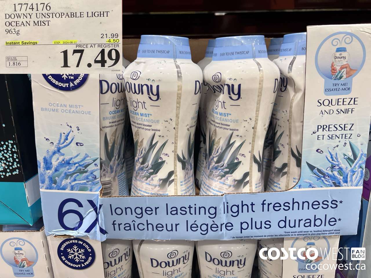 1774176 DOWNY UNSTOPABLE LIGHT OCEAN MIST 963G ($4.50 INSTANT SAVINGS EXPIRES ON 2024-08-11) $17.49