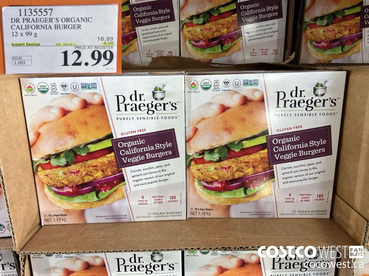 1135557 DR PRAEGER'S ORGANIC CALIFORNIA BURGER 12 x 99 g ($4.00 INSTANT SAVINGS EXPIRES ON 2024-08-11) $12.99