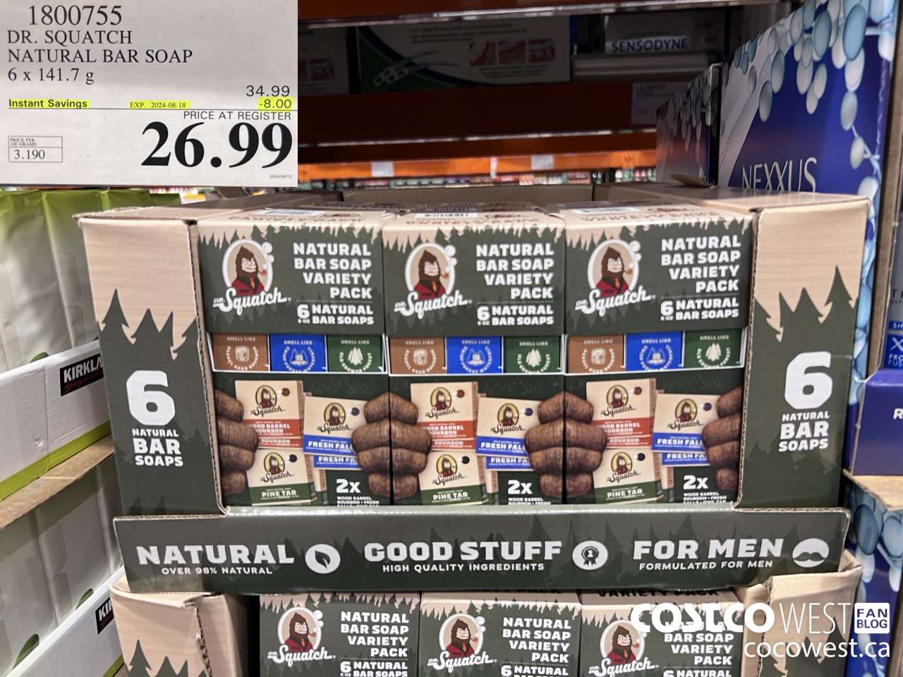 1800755 DR. SQUATCH NATURAL BAR SOAP 6 X 141.7 G ($8.00 INSTANT SAVINGS EXPIRES ON 2024-08-18) $26.99