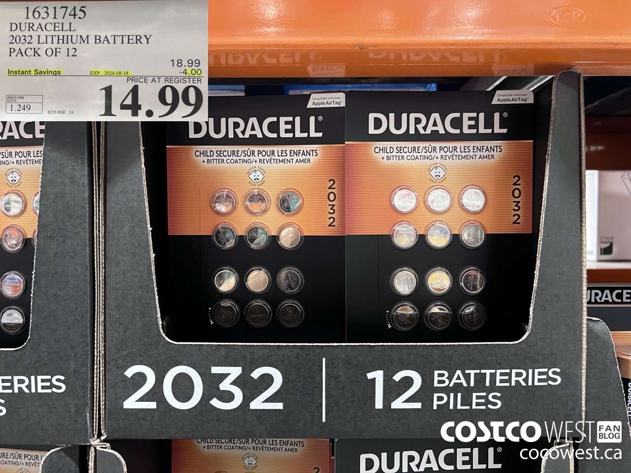 1631745 DURACELL 2032 LITHIUM BATTERY PACK OF 12 ($4.00 INSTANT SAVINGS EXPIRES ON 2024-08-18) $14.99
