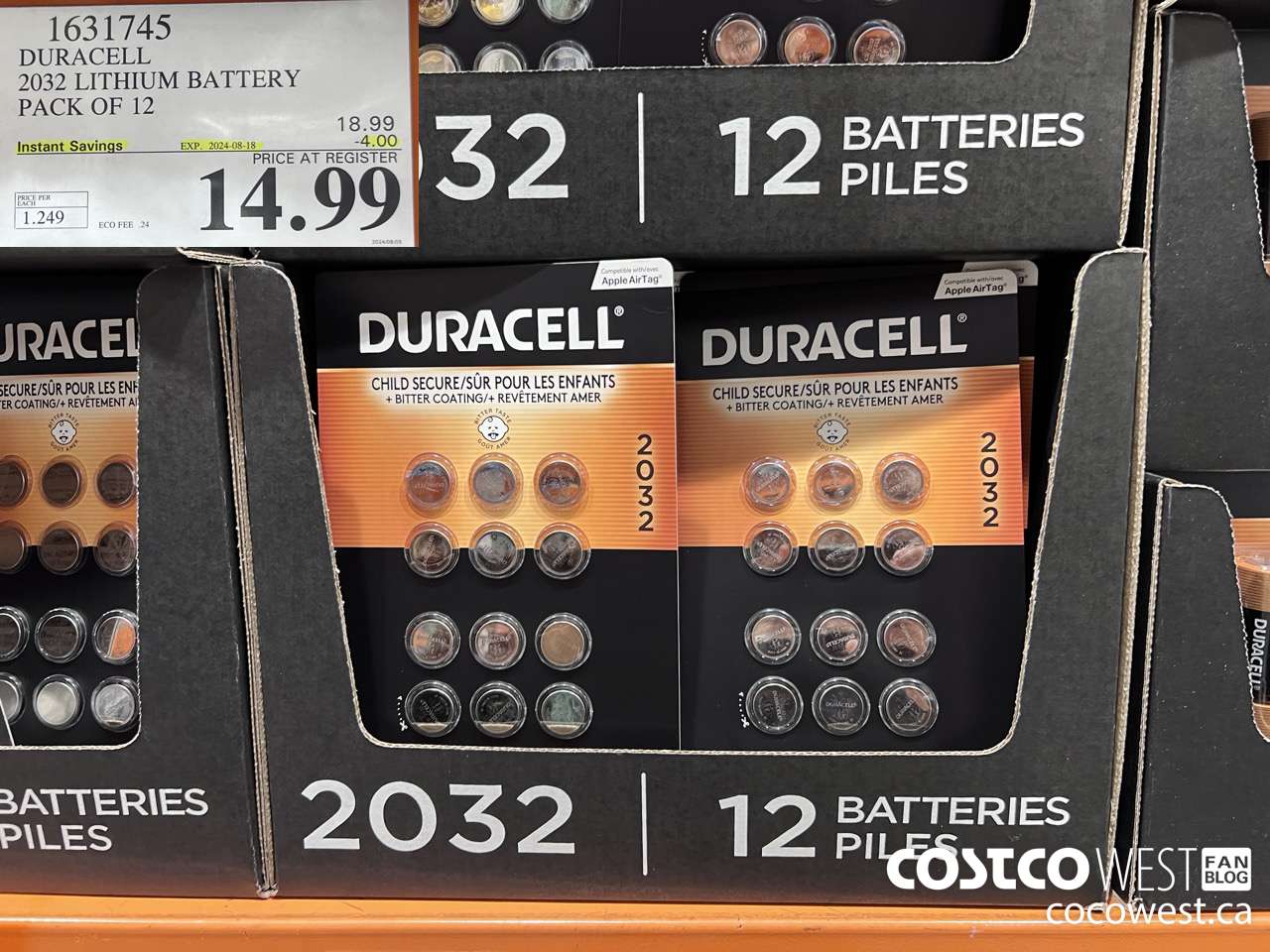 1631745 DURACELL 2032 LITHIUM BATTERY PACK OF 12 ($4.00 INSTANT SAVINGS EXPIRES ON 2024-08-18) $14.99