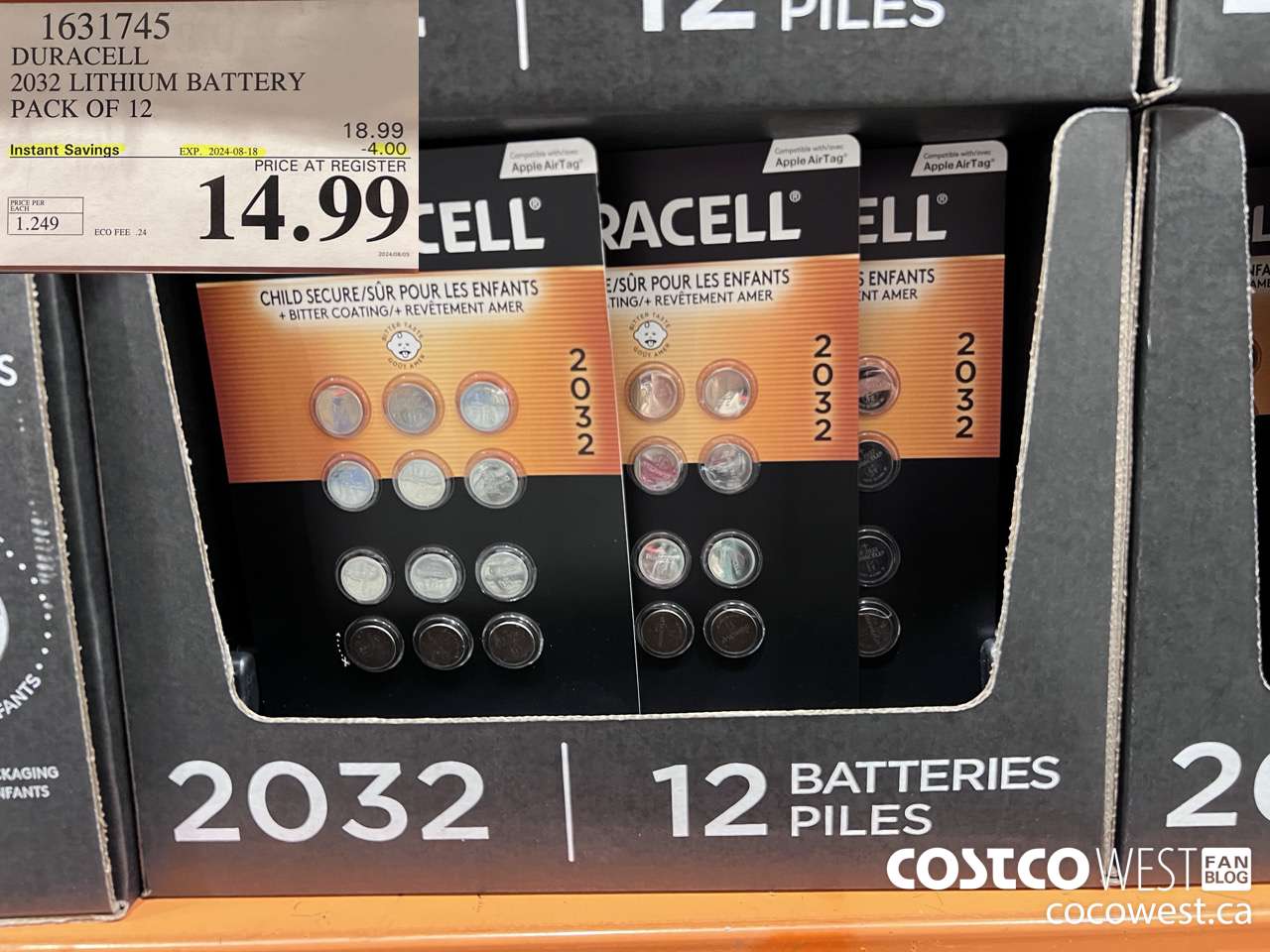 1631745 DURACELL 2032 LITHIUM BATTERY PACK OF 12 ($4.00 INSTANT SAVINGS EXPIRES ON 2024-08-18) $14.99