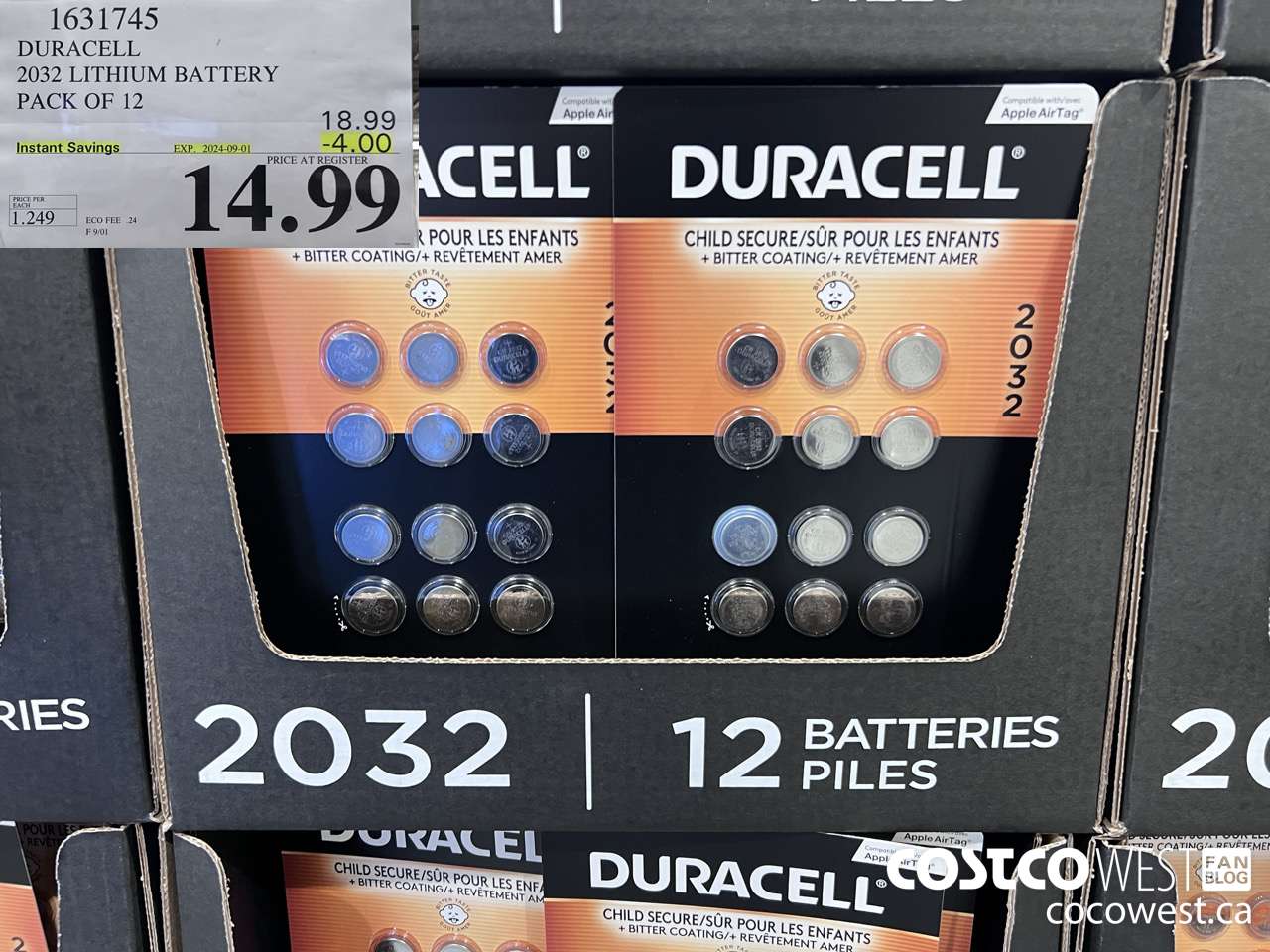 1631745 DURACELL 2032 LITHIUM BATTERY PACK OF 12 ($4.00 INSTANT SAVINGS EXPIRES ON 2024-09-01) $14.99
