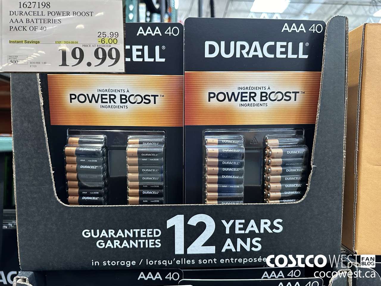 1627198 DURACELL POWER BOOST AAA BATTERIES PACK OF 40 ($6.00 INSTANT SAVINGS EXPIRES ON 2024-08-04) $19.99