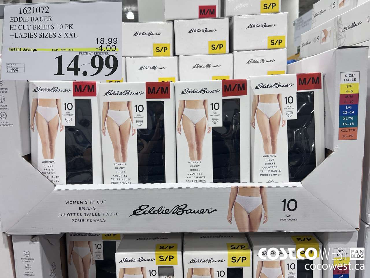 1621072 EDDIE BAUER HI-CUT BRIEF 10PK LADIES SIZES S-XXL ($4.00 INSTANT SAVINGS EXPIRES ON 2024-08-11) $14.99