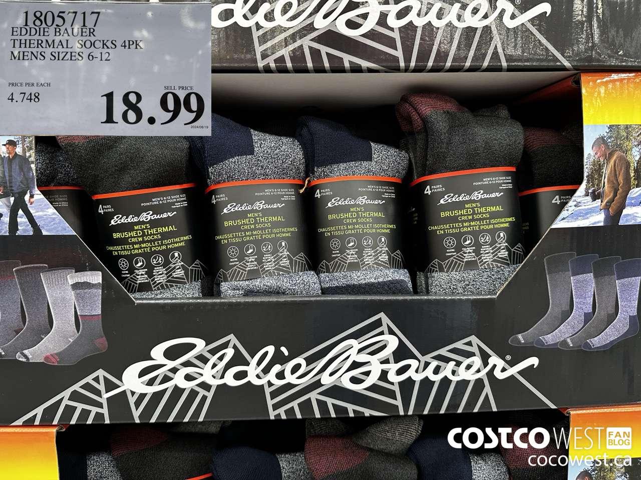 1805717 EDDIE BAUER THERMAL SOCKS 4PK MENS SIZES 6-12 $18.99