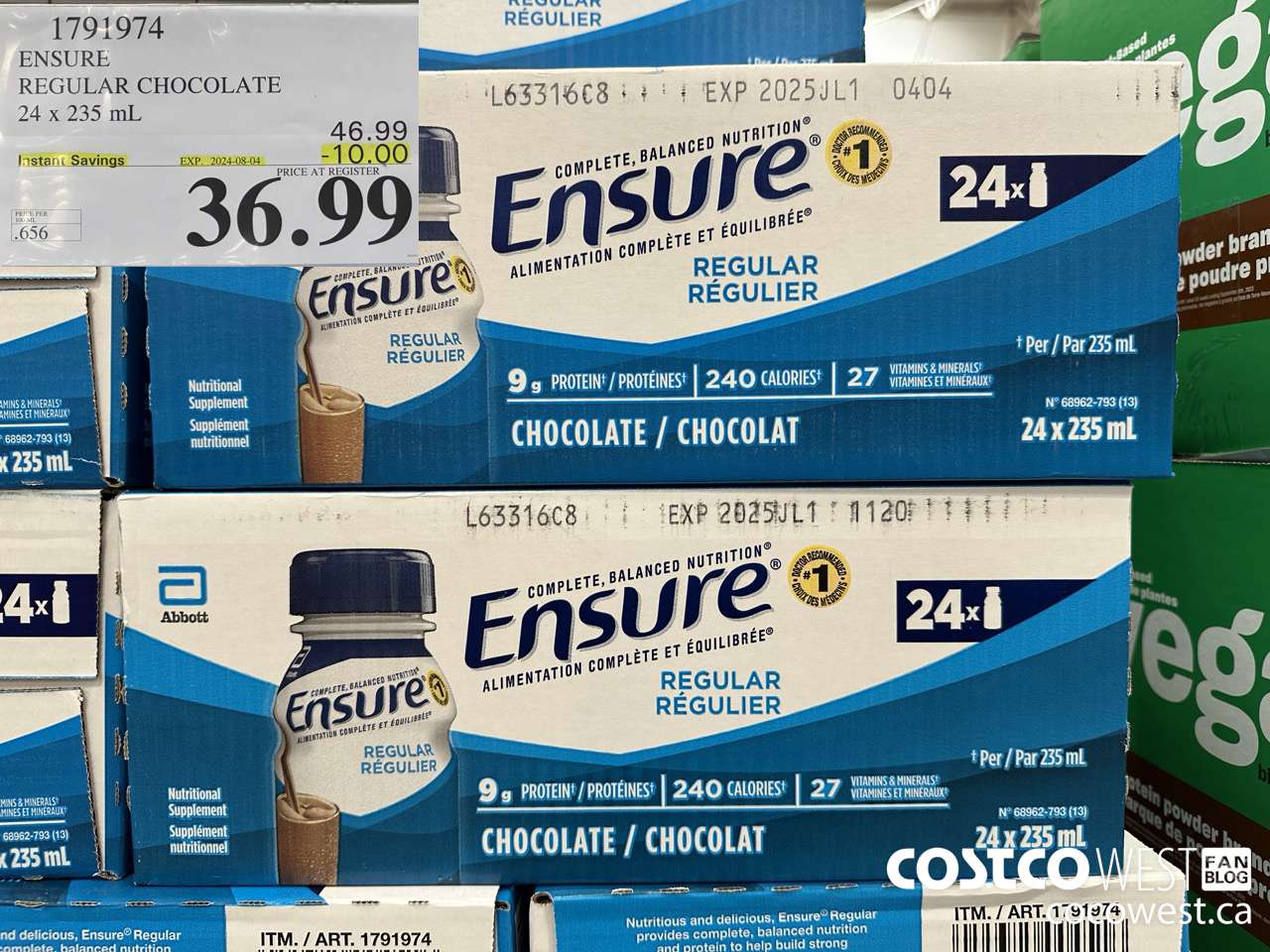 1791974 ENSURE REGULAR CHOCOLATE 24 x 235 mL ($10.00 INSTANT SAVINGS EXPIRES ON 2024-08-04) $36.99