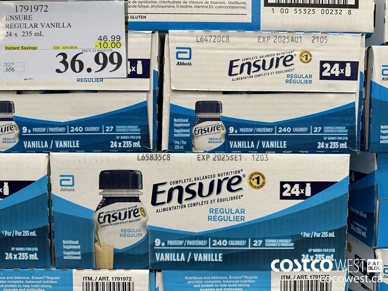 1791972 ENSURE REGULAR VANILLA 24 x 235 mL ($10.00 INSTANT SAVINGS EXPIRES ON 2024-08-04) $36.99