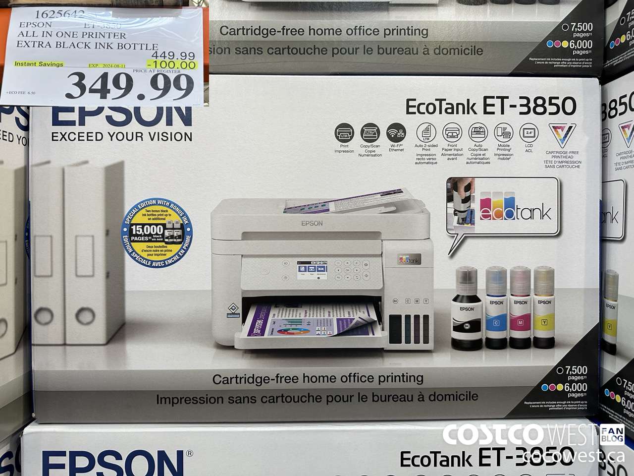 1625642 EPSON ET-3850 ALL IN ONE PRINTER ($100.00 INSTANT SAVINGS EXPIRES ON 2024-08-11) $349.99