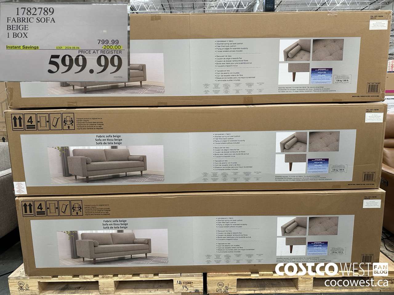 1782789 FABRIC SOFA BEIGE 1 BOX ($200.00 INSTANT SAVINGS EXPIRES ON 2024-08-04) $599.99