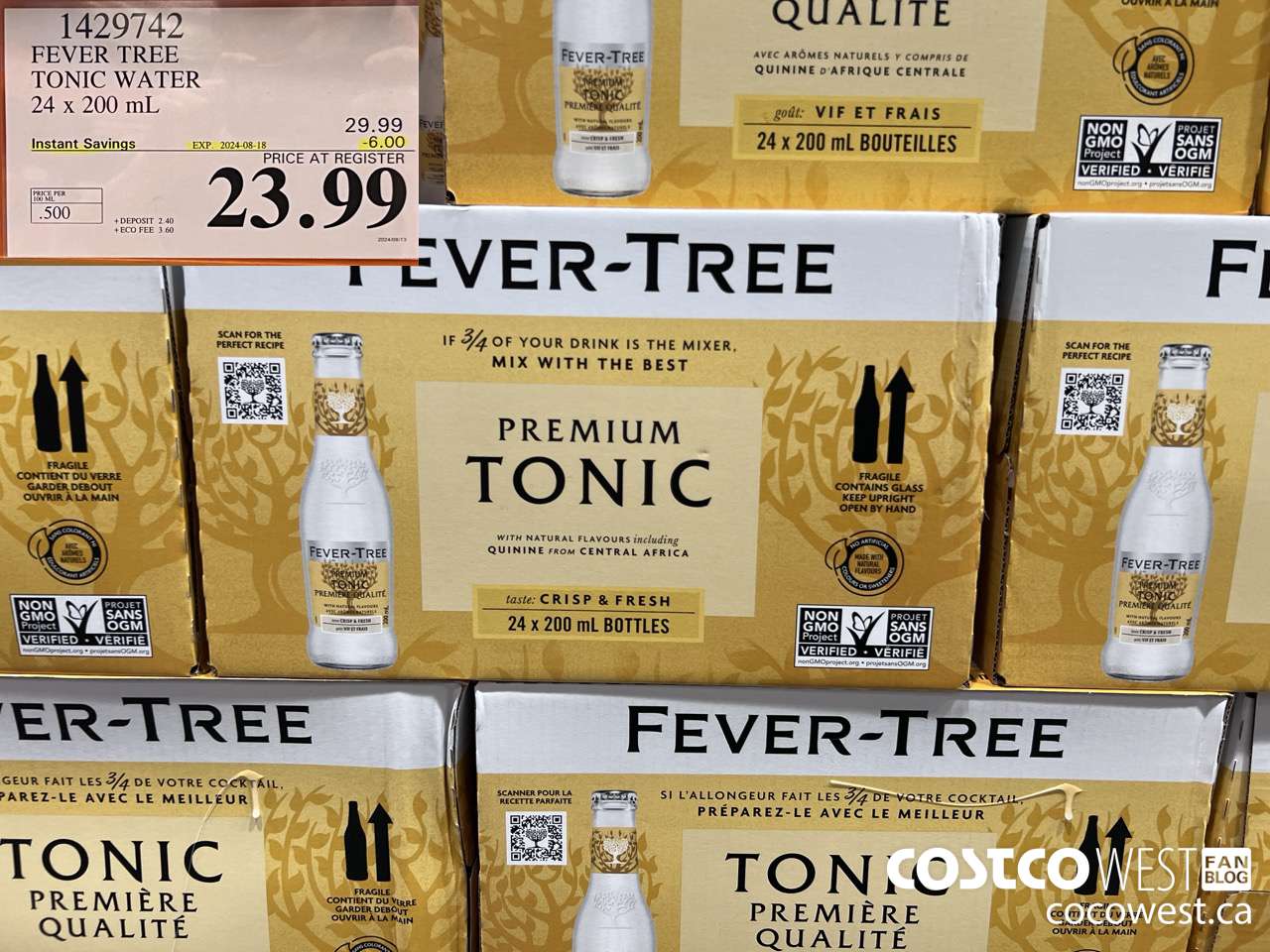 1429742 FEVER TREE TONIC WATER 24 x 200 mL ($6.00 INSTANT SAVINGS EXPIRES ON 2024-08-18) $23.99