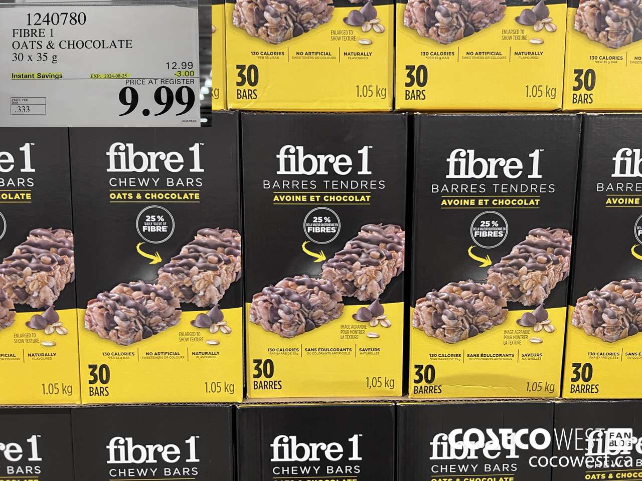 1240780 FIBRE 1 OATS & CHOCOLATE 30 X 35 G ($3.00 INSTANT SAVINGS EXPIRES ON 2024-08-25) $9.99