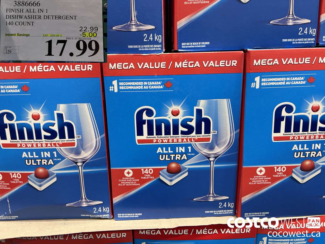 3886666 FINISH ALL IN 1 DISHWASHER DETERGENT 140 COUNT ($5.00 INSTANT SAVINGS EXPIRES ON 2024-08-11) $17.99