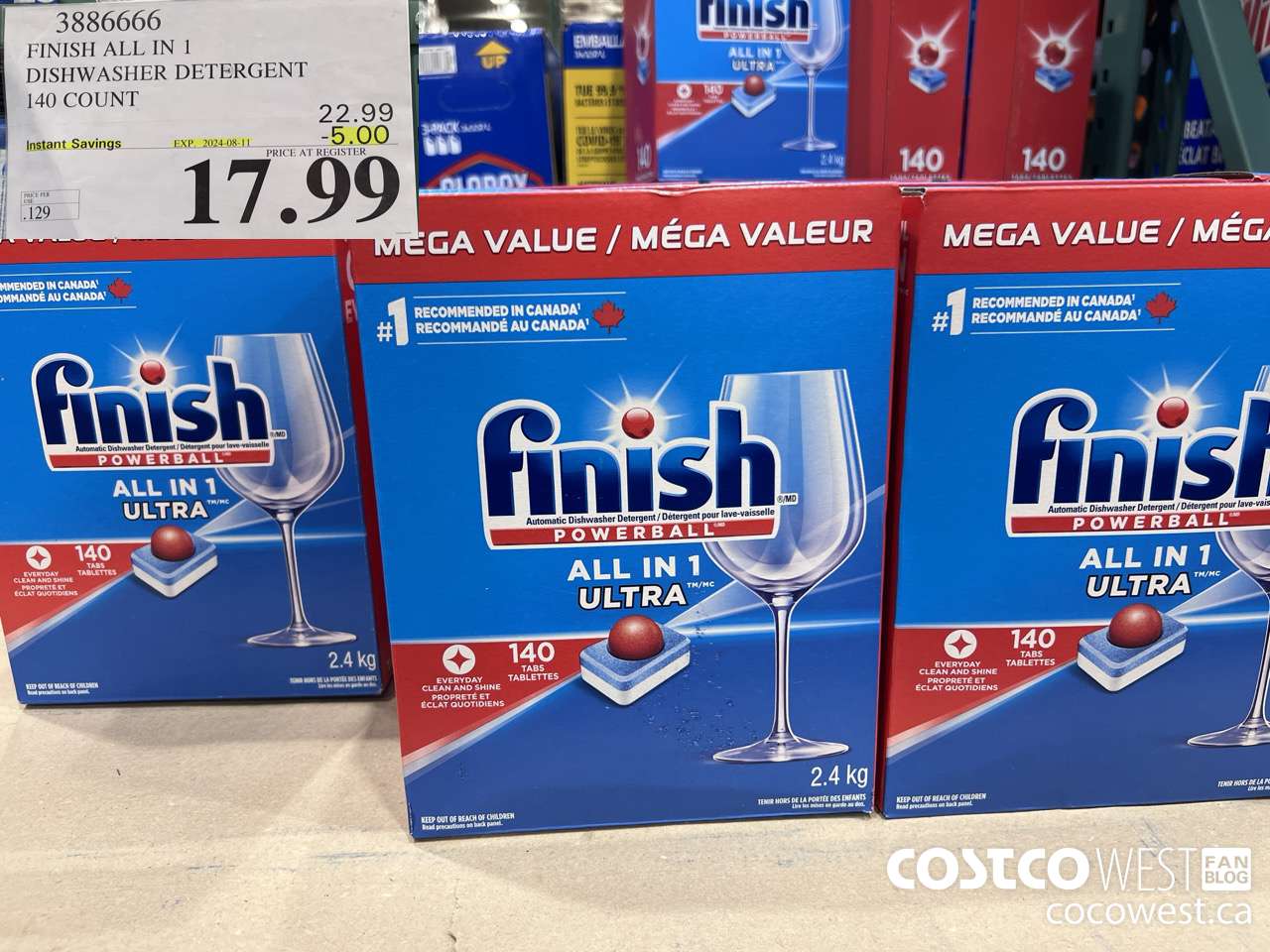 3886666 FINISH ALL IN 1 DISHWASHER DETERGENT 140 COUNT ($5.00 INSTANT SAVINGS EXPIRES ON 2024-08-11) $17.99