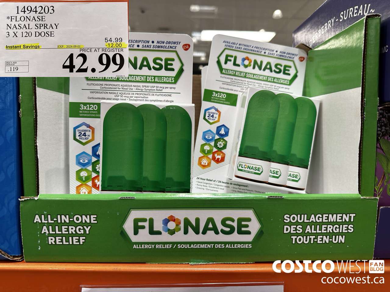 1494203 FLONASE NASAL SPRAY 3 X 120 DOSE ($12.00 INSTANT SAVINGS EXPIRES ON 2024-09-01) $42.99