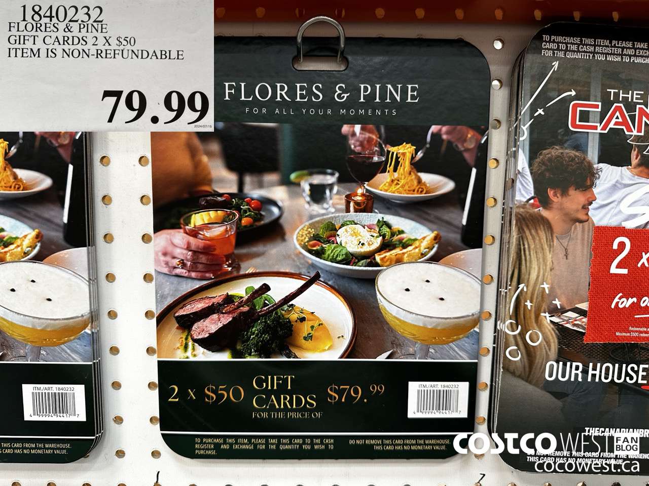 1840232 FLORES & PINE GIFT CARDS 2 X $50 ITEM IS NON-REFUNDABLE $79.99