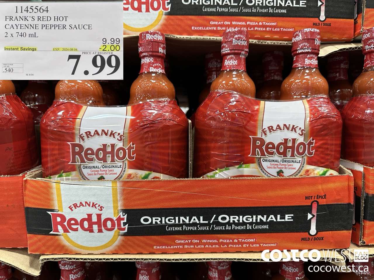 1145564 FRANKS RED HOT CAYENNE PEPPER SAUCE 2 x 740 mL ($2.00 INSTANT SAVINGS EXPIRES ON 2024-08-04) $7.99