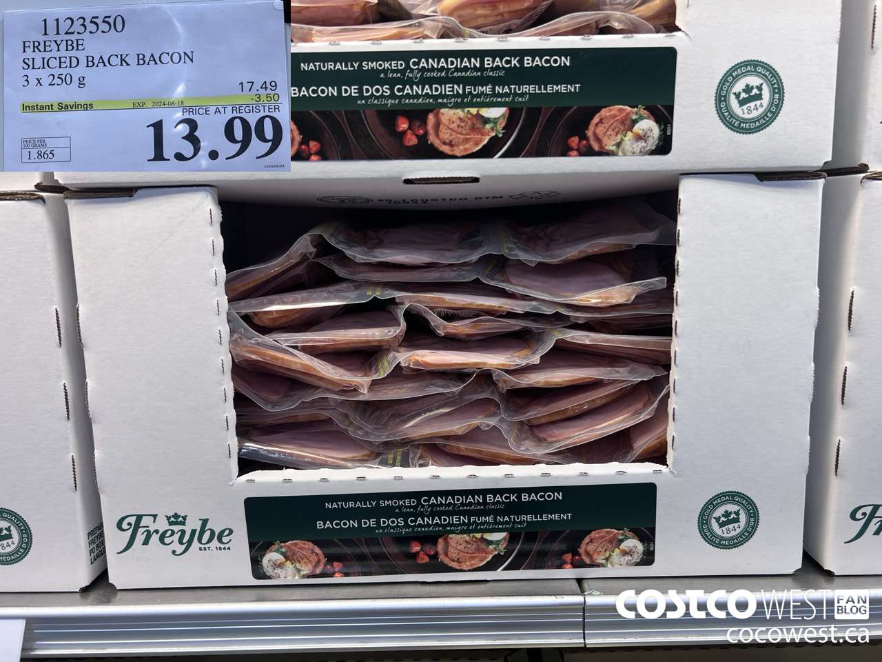 1123550 FREYBE SLICED BACK BACON 3 x 250 g ($3.50 INSTANT SAVINGS EXPIRES ON 2024-08-18) $13.99