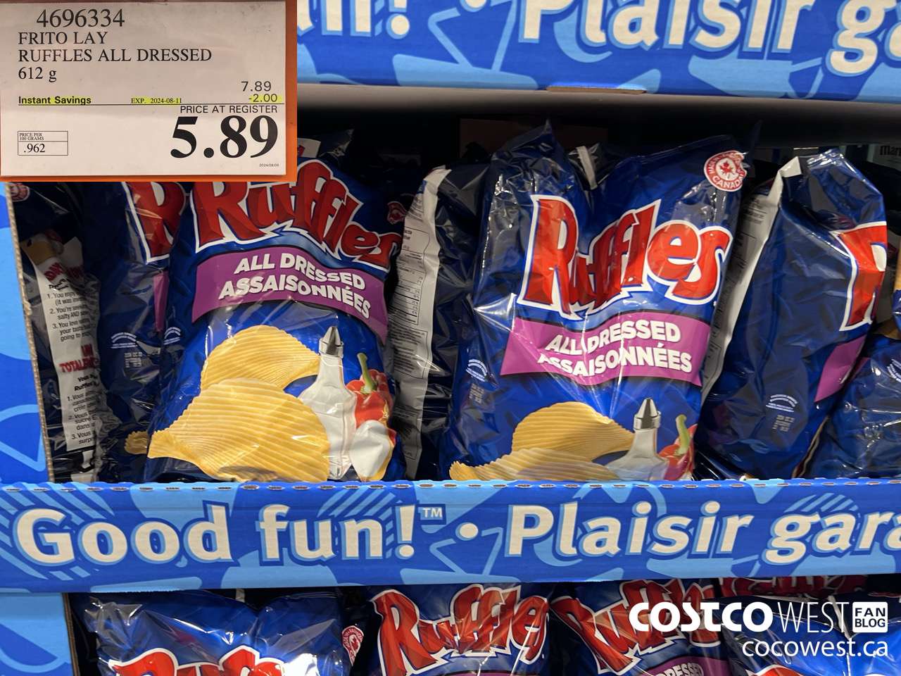 4696334 FRITO LAY RUFFLES ALL DRESSED 612G 2024-08-111 ($2.00 INSTANT SAVINGS) $5.89