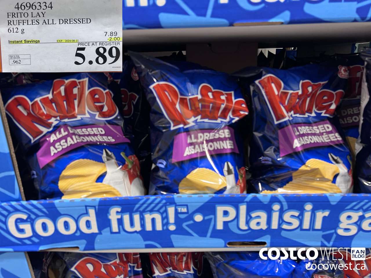4696334 FRITO LAY RUFFLES ALL DRESSED 612G ($2.00 INSTANT SAVINGS EXPIRES ON 2024-08-11) $5.89