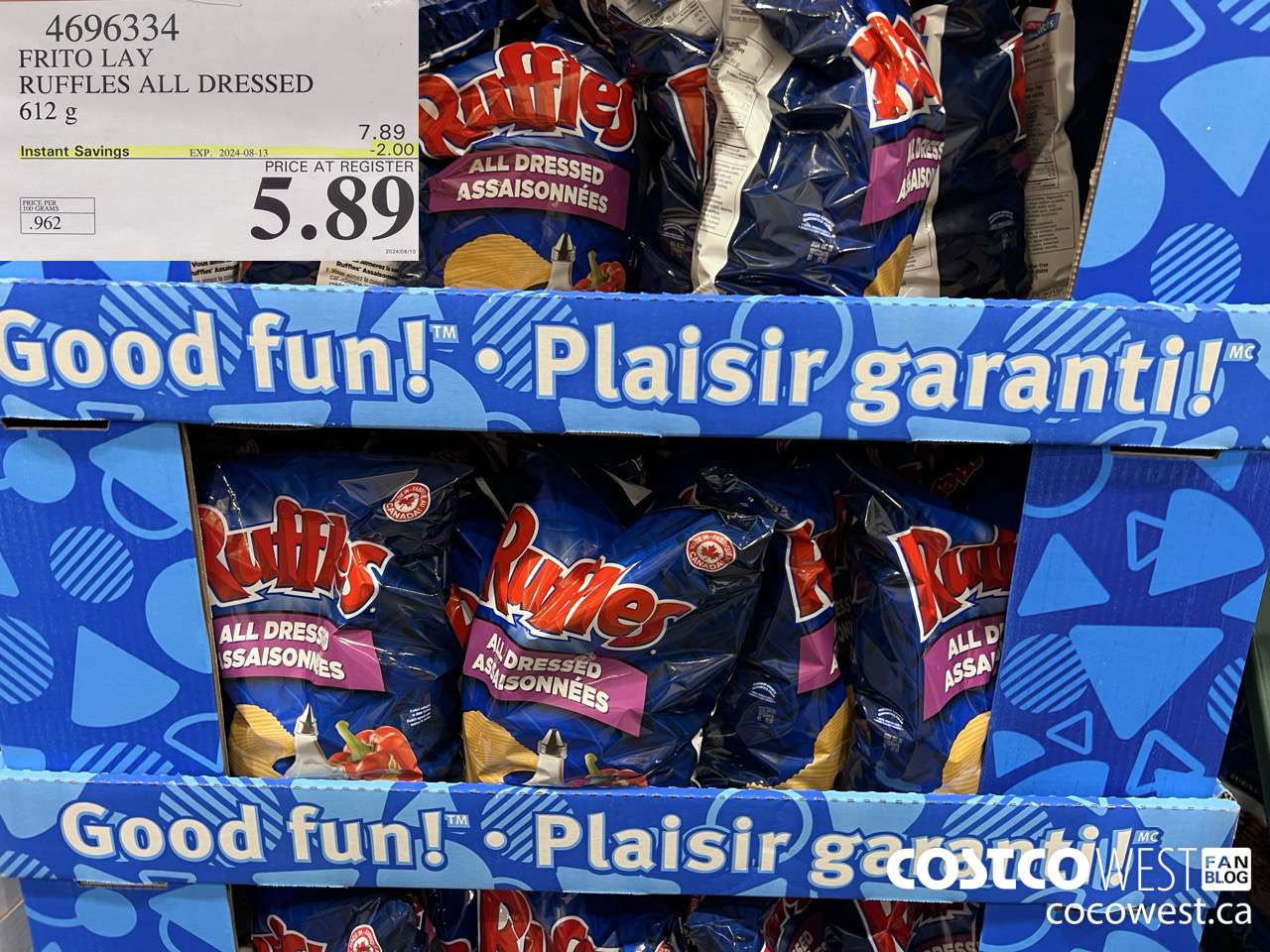 4696334 FRITO LAY RUFFLES ALL DRESSED 612G ($2.00 INSTANT SAVINGS EXPIRES ON 2024-08-13) $5.89