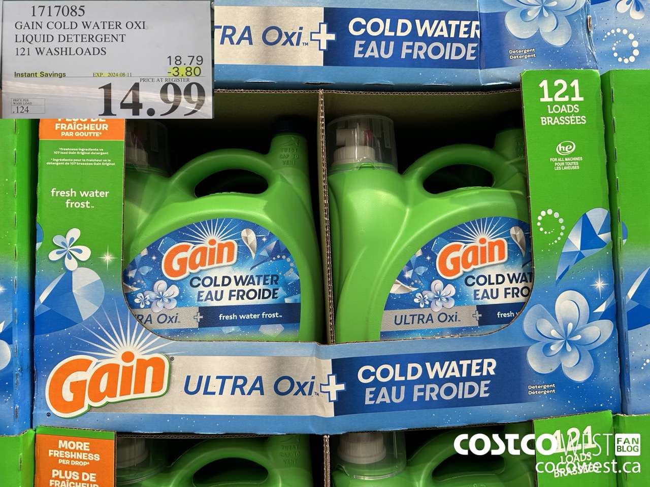 1717085 GAIN COLD WATER OXI LIQUID DETERGENT 121 WASHLOADS ($3.80 INSTANT SAVINGS EXPIRES ON 2024-08-11) $14.99