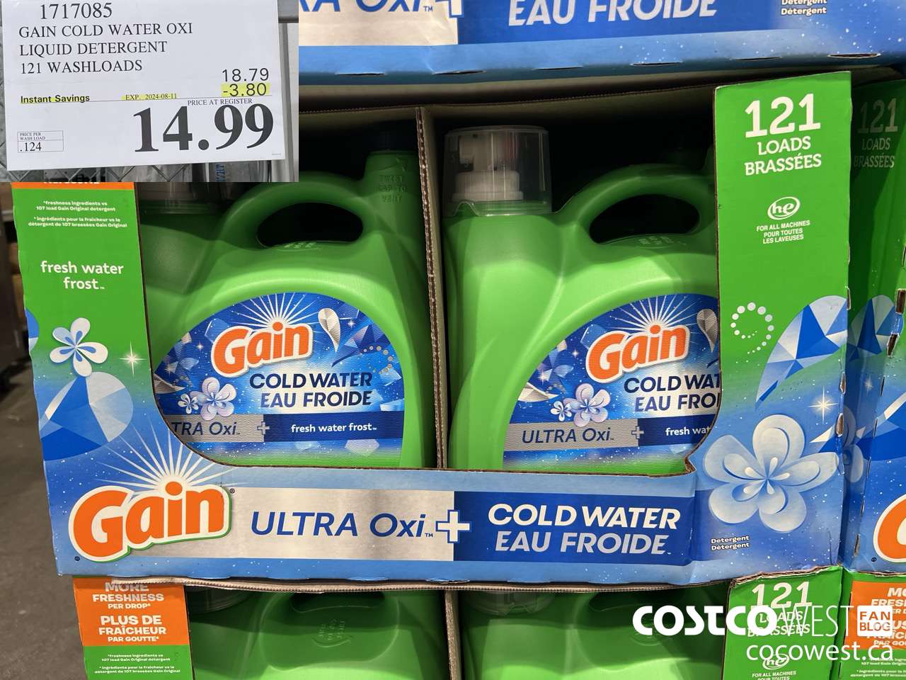1717085 GAIN COLD WATER OXI LIQUID DETERGENT 121 WASHLOADS ($3.80 INSTANT SAVINGS EXPIRES ON 2024-08-11) $14.99