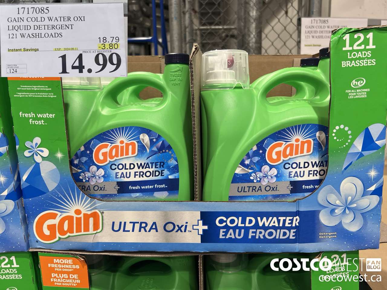 1717085 GAIN COLD WATER OXI LIQUID DETERGENT 121 WASHLOADS ($3.80 INSTANT SAVINGS EXPIRES ON 2024-08-11) $14.99
