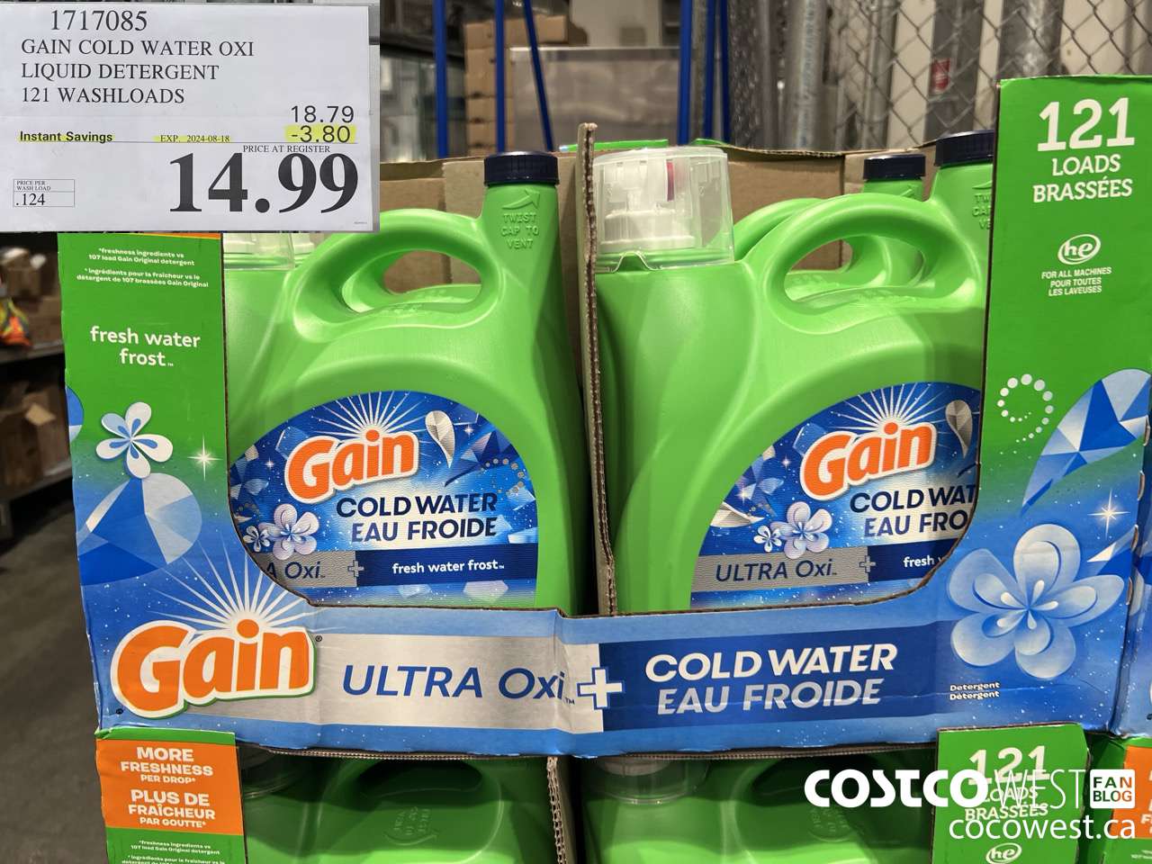 1717085 GAIN COLD WATER OXI LIQUID DETERGENT 121 WASHLOADS ($3.80 INSTANT SAVINGS EXPIRES ON 2024-08-18) $14.99