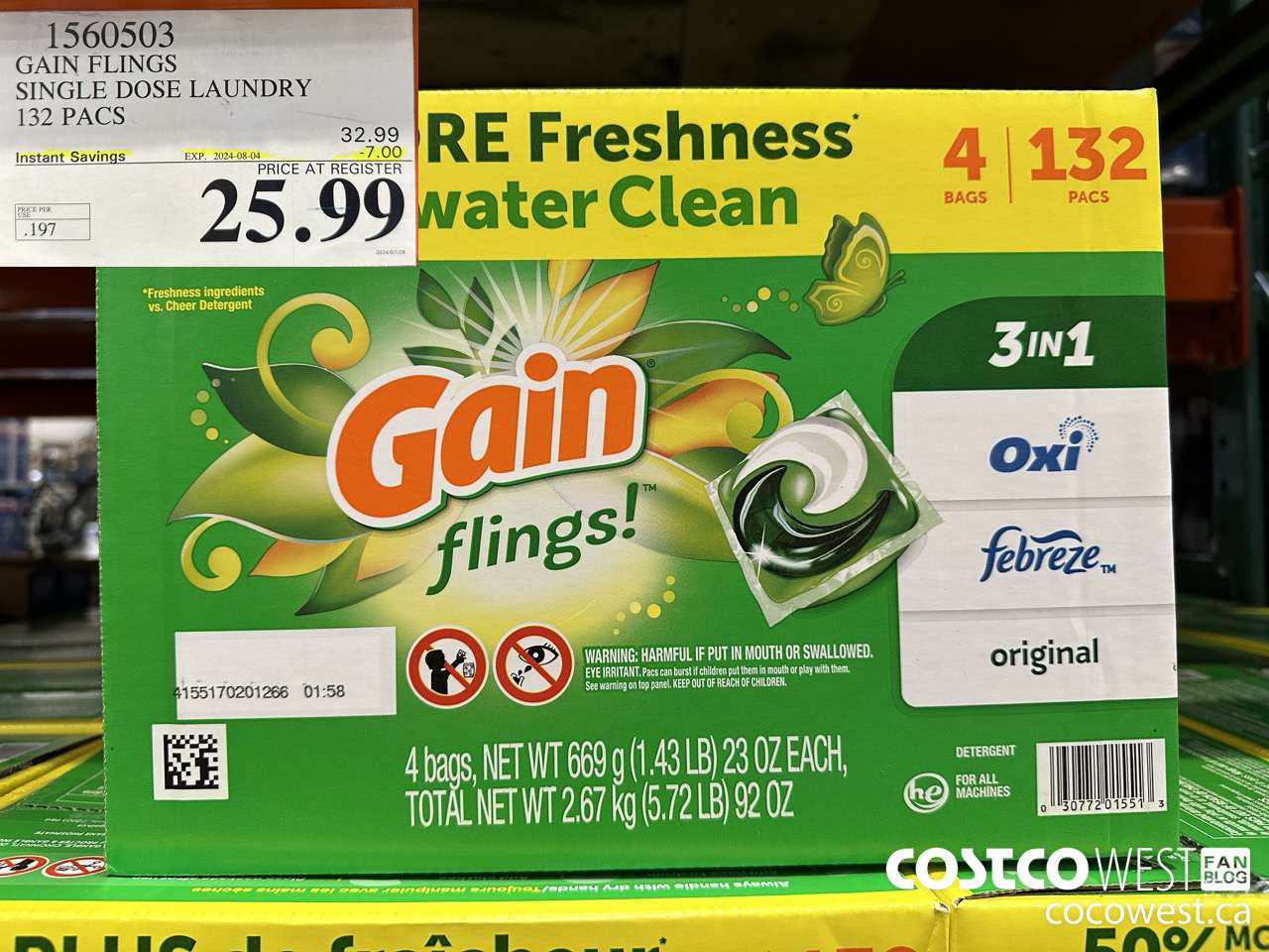 1560503 GAIN FLINGS SINGLE DOSE LAUNDRY 132 pacs ($7.00 INSTANT SAVINGS EXPIRES ON 2024-08-04) $25.99