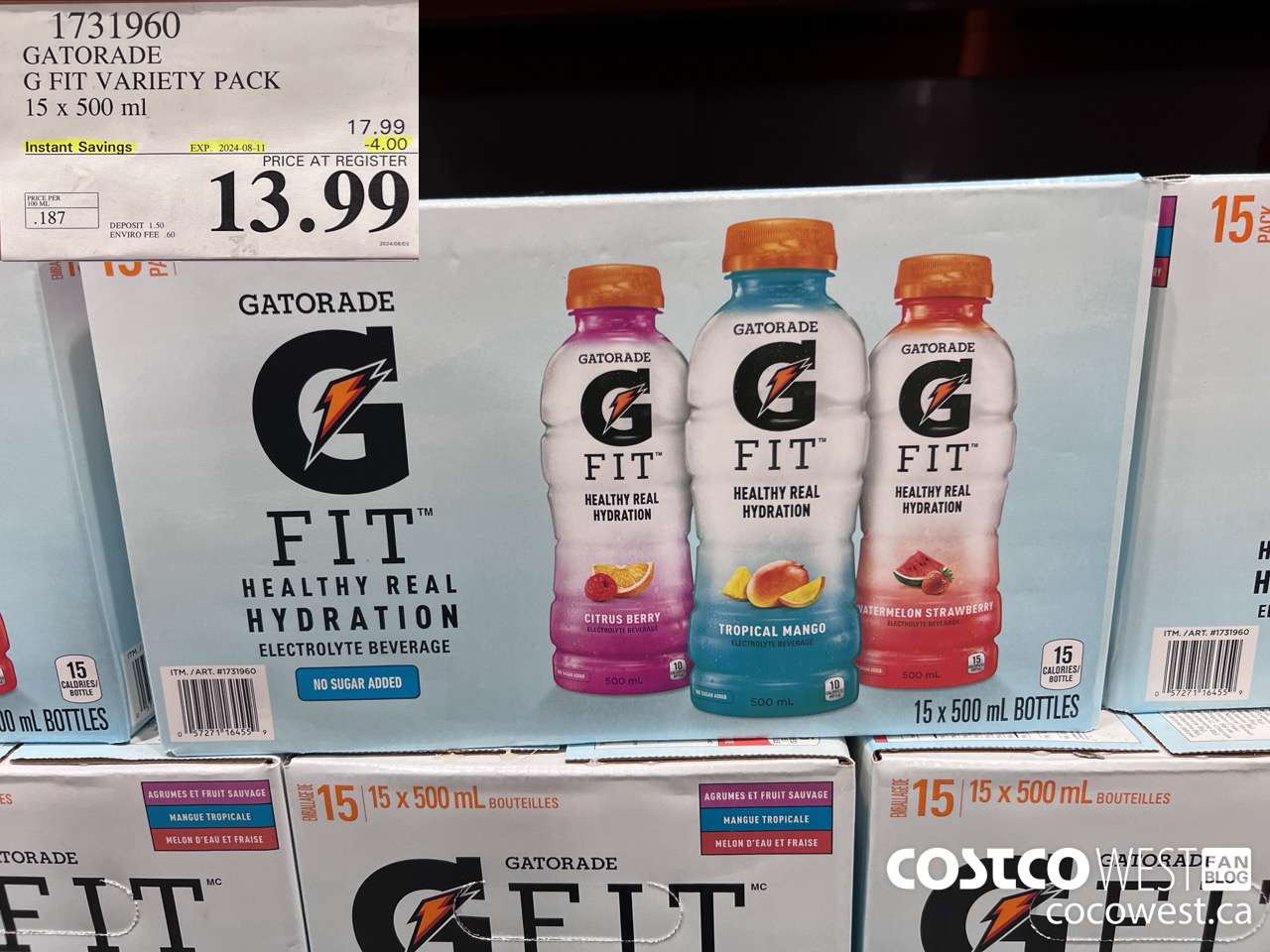 1731960 GATORADE G FIT VARIETY PACK 15 X 500 ML ($4.00 INSTANT SAVINGS EXPIRES ON 2024-08-11) $13.99