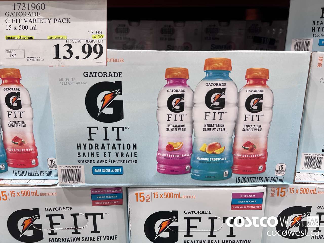 1731960 GATORADE G FIT VARIETY PACK 15 X 500 ML ($4.00 INSTANT SAVINGS EXPIRES ON 2024-08-11) $13.99